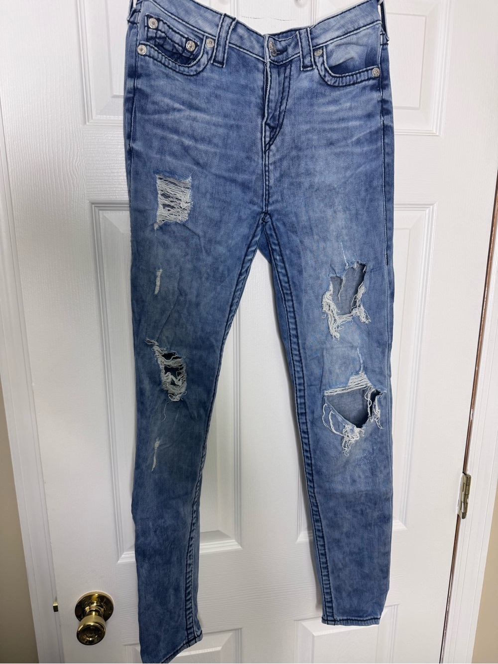 True Religion Light Blue Distressed Skinny Jeans